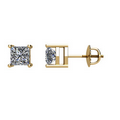 14K Yellow 1 CTW Diamond Square Princess Threaded Post Earrings